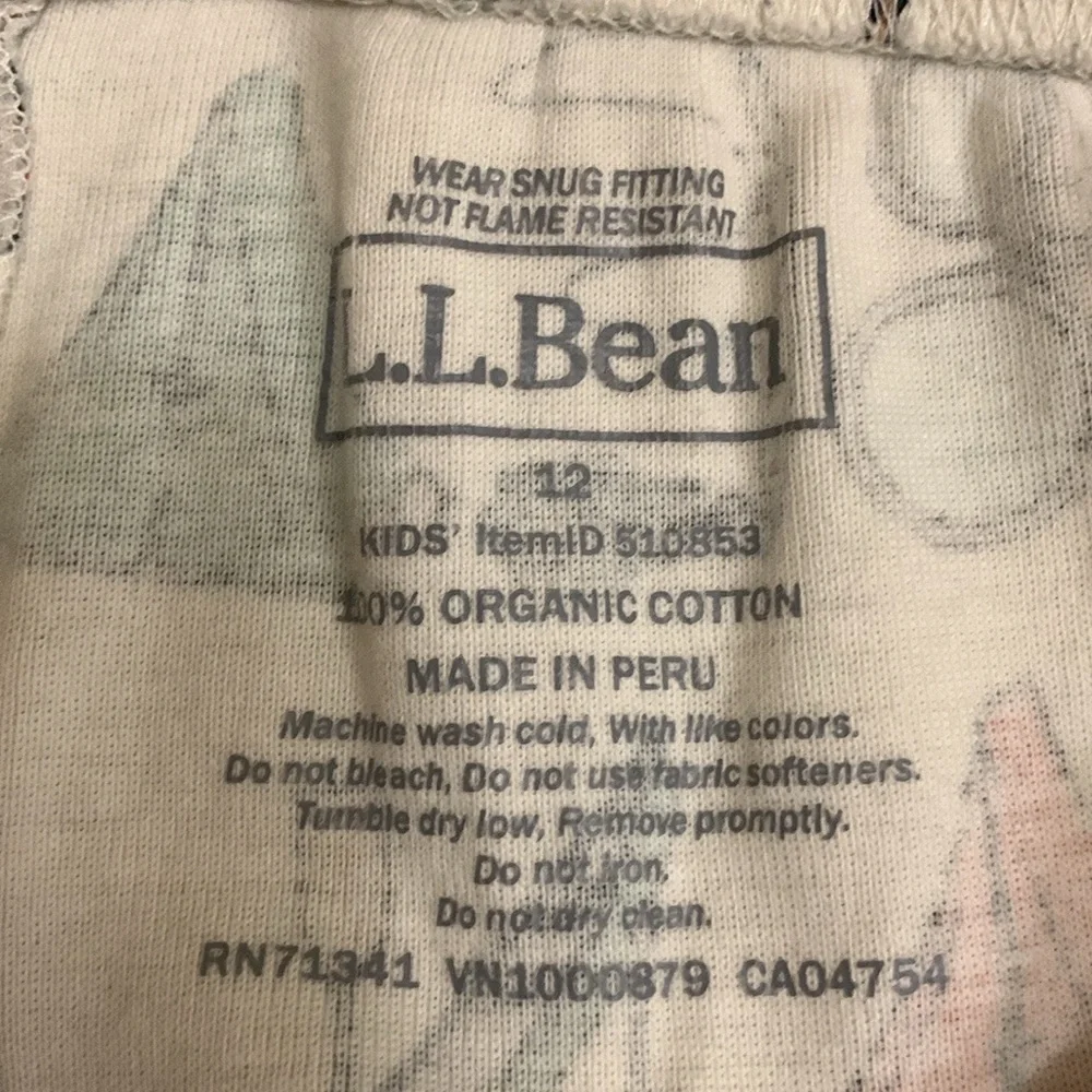 L.L. Bean Camping Pajamas Set Shirt Pants Size 12 White Tent Canoe Binoculars - Picture 4 of 4